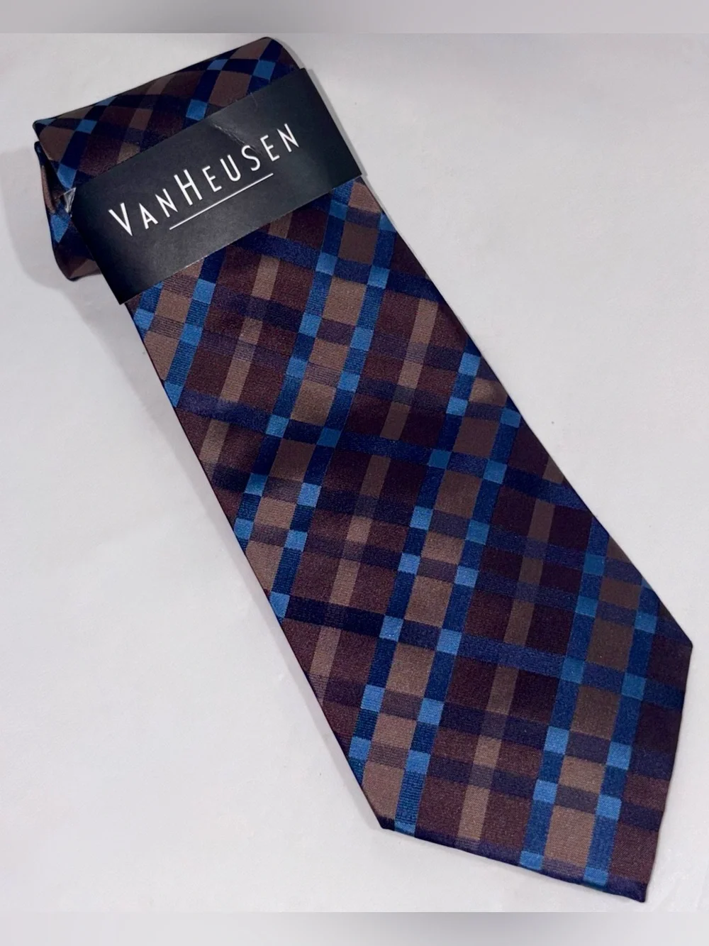 Van Heusen Brown & Blue 100% Silk Necktie NWT
